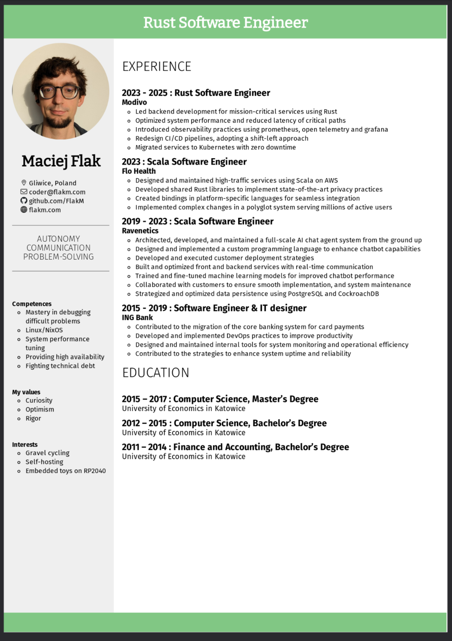 Printscreen of the generated CV available here